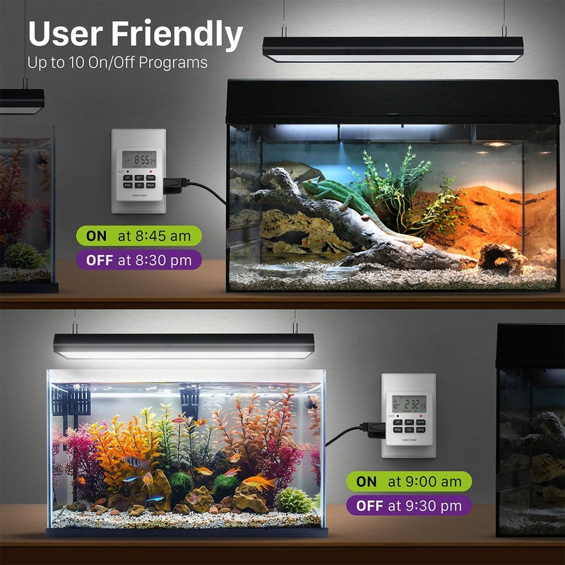 FosPower 7 Day Digital Timers for Electrical Outlets Indoor, Heavy Duty Dual Programmable Outlet Light Timer Switch, Electric Power Wall Timer for Grow Light, Appliance, Lamp, 3 Prong, Grounded - Image 5