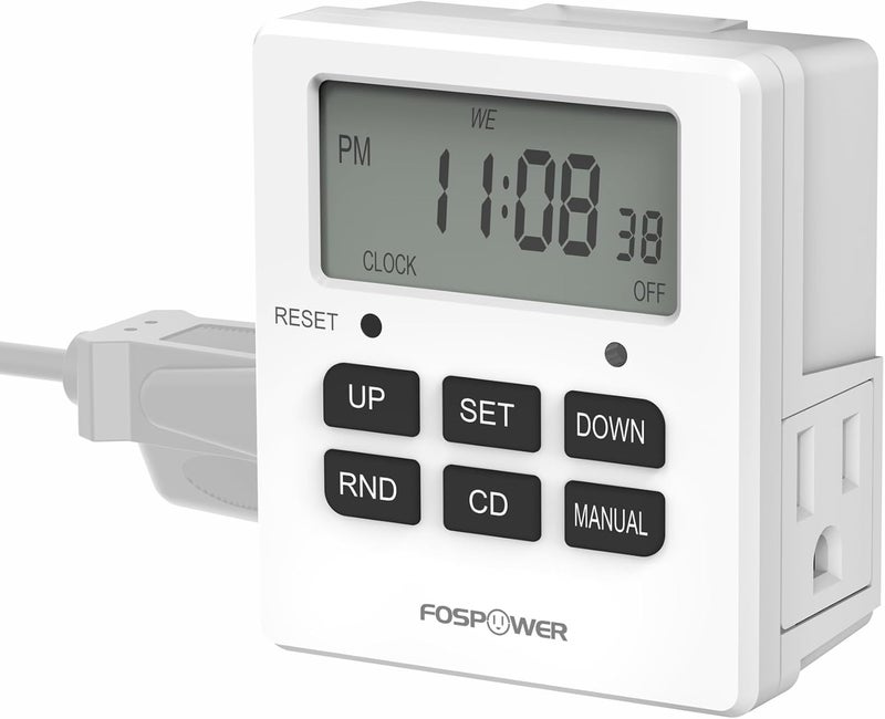FosPower 7 Day Digital Timers for Electrical Outlets Indoor, Heavy Duty Dual Programmable Outlet Light Timer Switch, Electric Power Wall Timer for Grow Light, Appliance, Lamp, 3 Prong, Grounded - Image 1