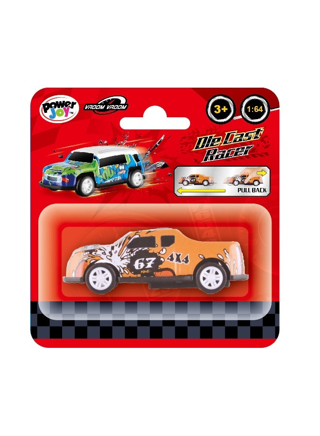 Power Joy Vroom Vroom Diecast Graphic Racer Pull Back Car 1/64, Assorted 1 Piece (Style & Color May Vary) Each Sold Separately - Image 2