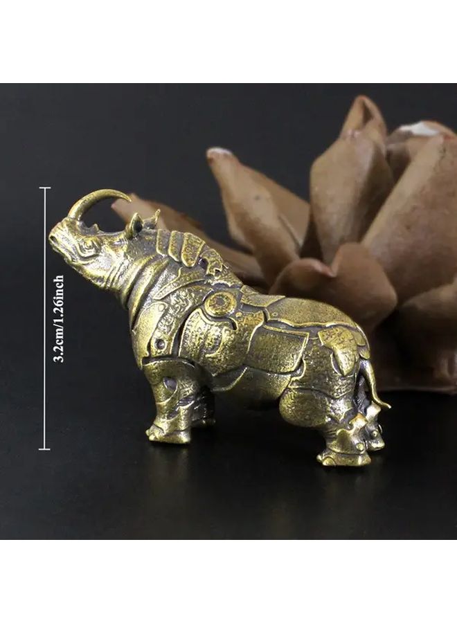 White Copper Rhino Figurine 32x14mm Hand Polished Brass Statue Desk Decor Collectible Gift - Image 3