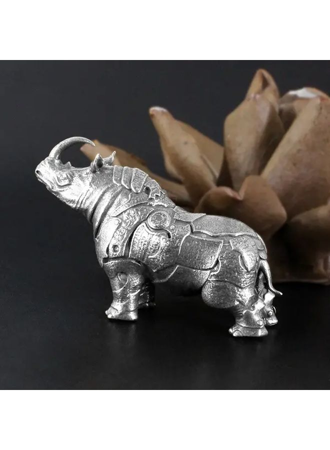 White Copper Rhino Figurine 32x14mm Hand Polished Brass Statue Desk Decor Collectible Gift - Image 1