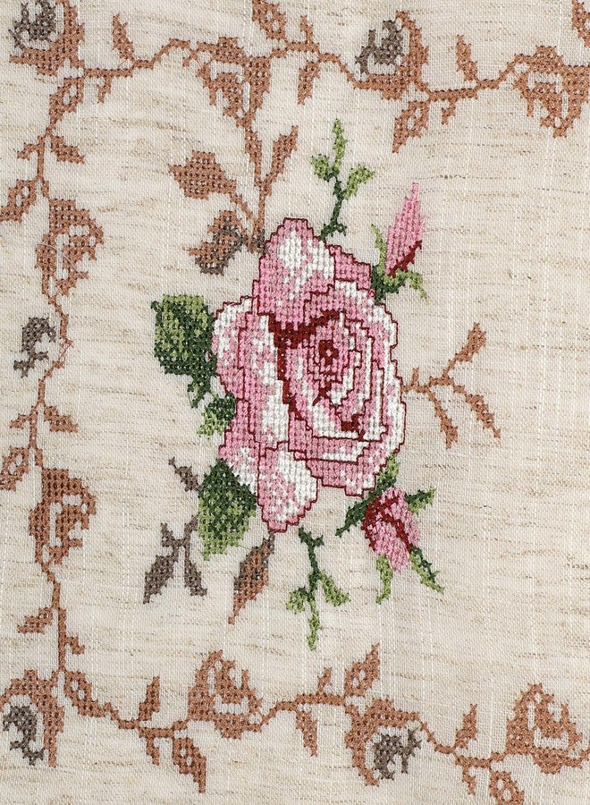MONKDECOR (O.F) Cut Work Cross-Stitch Embroidery Centre Table Runner (Size-16x33 Inches)- Gold & Pink Color - Image 3