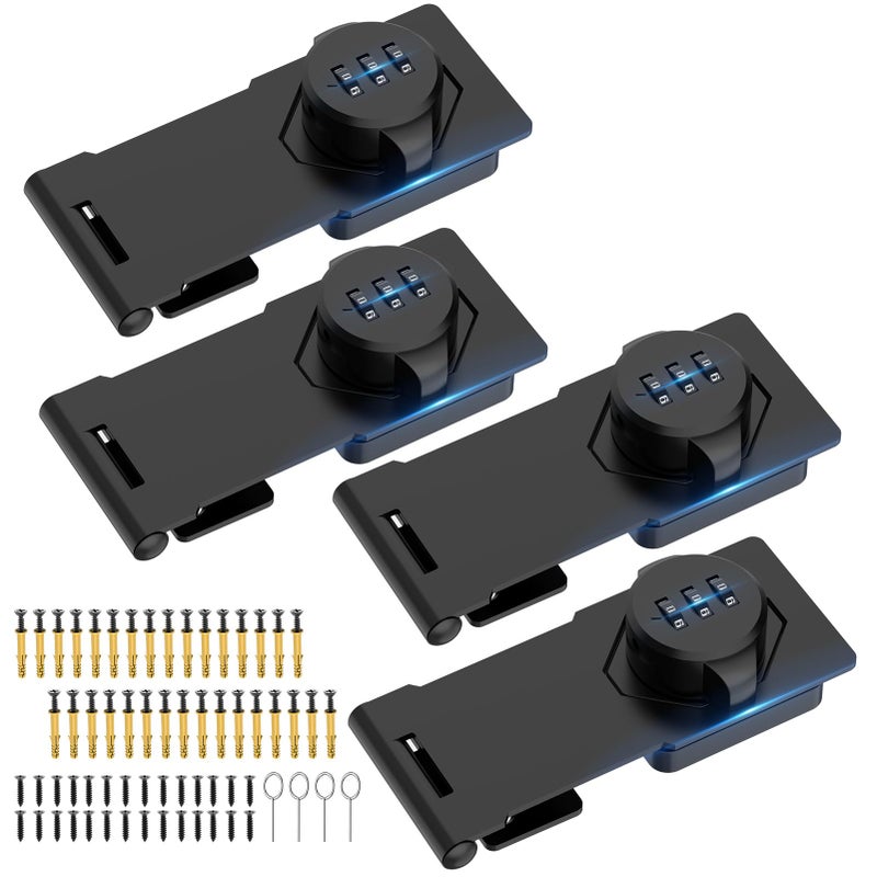 MeBantoo Household Cabinet Password Hasp Locks  Cabinet Locks With Combination  Door Security Slide Latch Lock For Small Doors  Cabinets  Barn Door  Bathroom  Outdoor  Garden (4 Pack Black) - Image 1