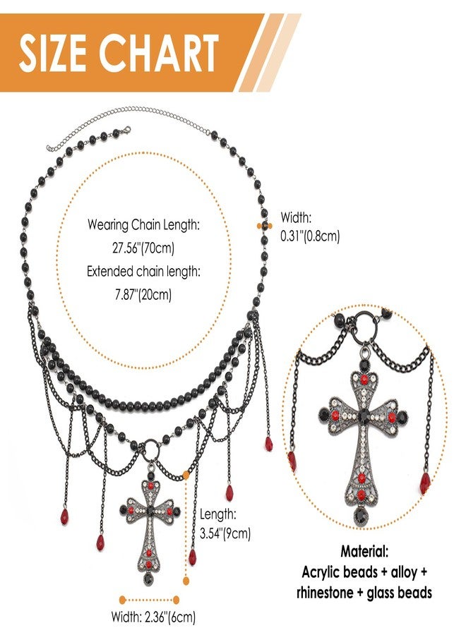 OIDEA Gothic Cross Waist Chain for Women: Punk Red Beaded Teardrop Tassel Body Chain Belt for Women Adjustable Goth Emo Rock Necklace Halloween Christmas Jewelry Gift - Image 5
