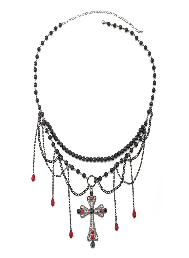 OIDEA Gothic Cross Waist Chain for Women: Punk Red Beaded Teardrop Tassel Body Chain Belt for Women Adjustable Goth Emo Rock Necklace Halloween Christmas Jewelry Gift - Image 1