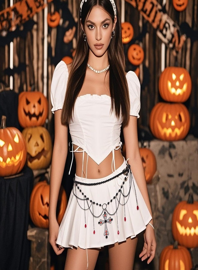 OIDEA Gothic Cross Waist Chain for Women: Punk Red Beaded Teardrop Tassel Body Chain Belt for Women Adjustable Goth Emo Rock Necklace Halloween Christmas Jewelry Gift - Image 2