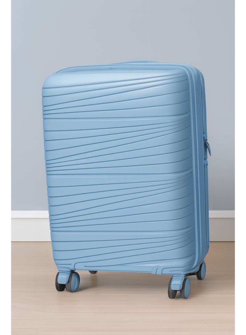 W.O.K 28-Inch Lightweight Travel Trolley – Large Hard Shell Suitcase Made from Durable Polypropylene (PP), Spinner Wheels, and Secure Number Lock – Checked-In Luggage (Blue)  - Image 1
