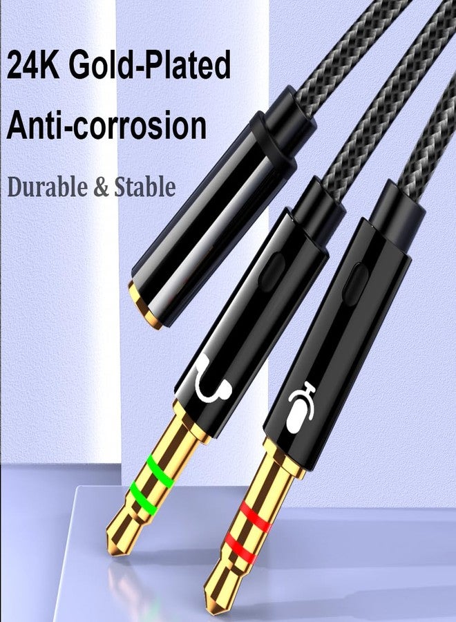 Warmstor 2-Pack Headphone Splitter for Computer 3.5mm Female to 2 Dual 3.5mm Male Headphone Mic Audio Adapter Y Splitter Cable Nylon Braided Cord Smartphone Headset to PC Adapter (Black,Silver) - Image 3