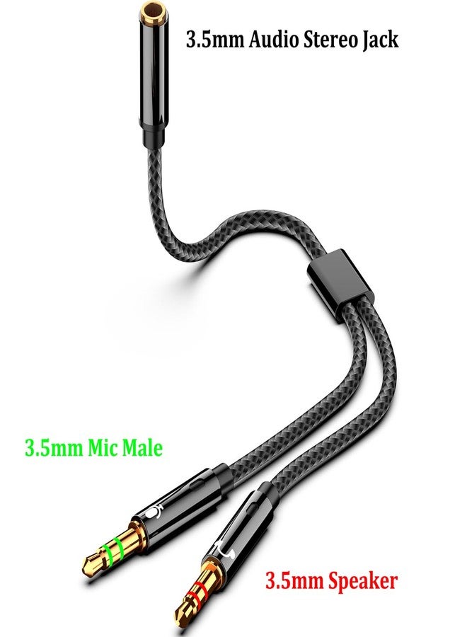 Warmstor 2-Pack Headphone Splitter for Computer 3.5mm Female to 2 Dual 3.5mm Male Headphone Mic Audio Adapter Y Splitter Cable Nylon Braided Cord Smartphone Headset to PC Adapter (Black,Silver) - Image 2