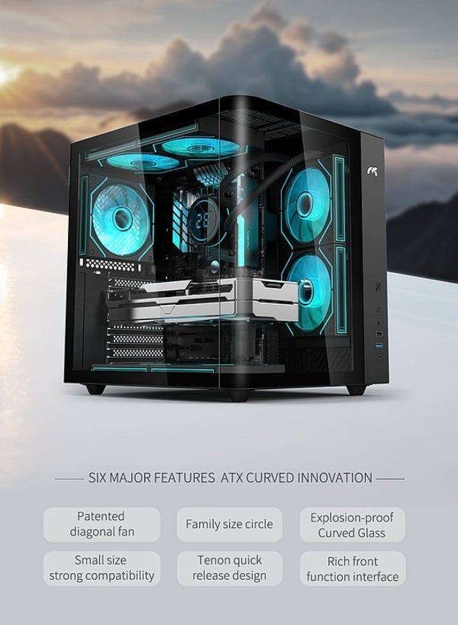 تورتوكس كيرفو ميني صندوق كمبيوتر للألعاب بواجهة زجاجية مقوسة ومقواة، متوافق مع ATX وM-ATX وITX، مزود بـ 6 مراوح ARGB، أسود - Image 3