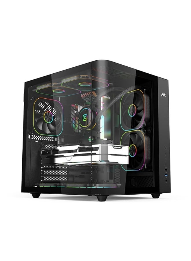 تورتوكس كيرفو ميني صندوق كمبيوتر للألعاب بواجهة زجاجية مقوسة ومقواة، متوافق مع ATX وM-ATX وITX، مزود بـ 6 مراوح ARGB، أسود - Image 1