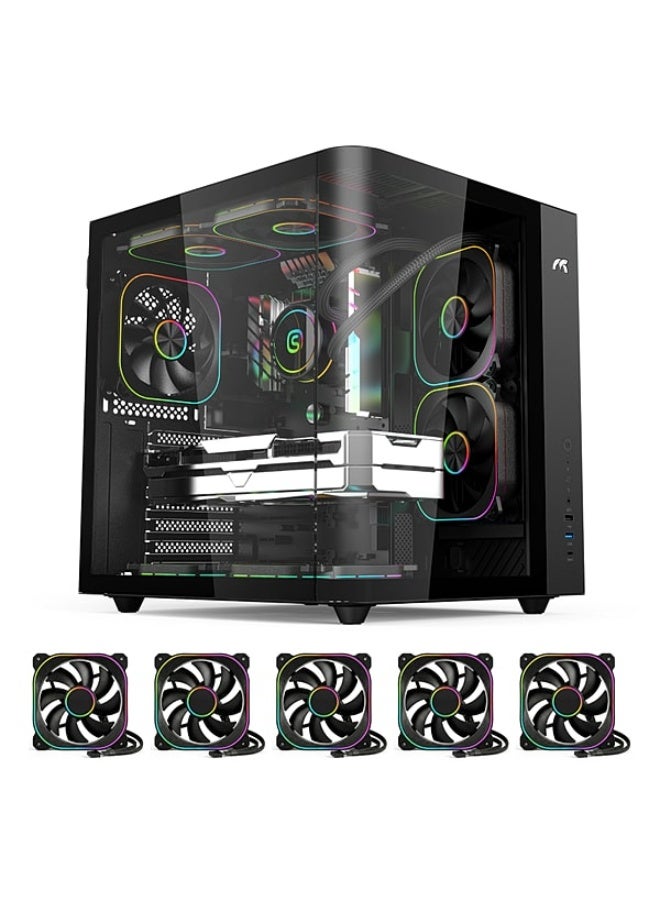 تورتوكس كيرفو ميني صندوق كمبيوتر للألعاب بواجهة زجاجية مقوسة ومقواة، متوافق مع ATX وM-ATX وITX، مزود بـ 6 مراوح ARGB، أسود - Image 2