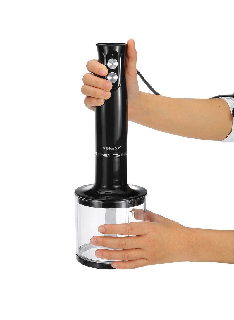sokany - Immersion Hand Blender with Two Speed Adjustable 500 Watt 4-in-1 Titanium Steel Blades Ergonomic handle with Chopper, Whisk, 500ml Mixing Beaker, Detachable Electric Stick Blender Set - Image 1