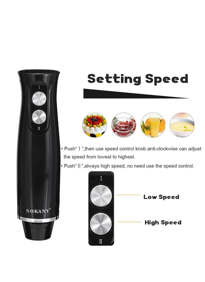 sokany - Immersion Hand Blender with Two Speed Adjustable 500 Watt 4-in-1 Titanium Steel Blades Ergonomic handle with Chopper, Whisk, 500ml Mixing Beaker, Detachable Electric Stick Blender Set - Image 1