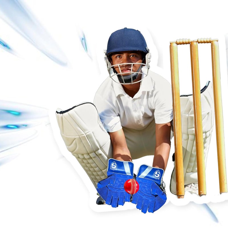 STC SPORTS Xtreme PVC Rubber Cricket Wicket Keeping Gloves, Adult (Blue) - Image 4