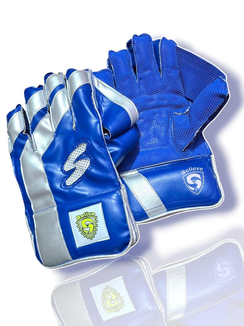 STC SPORTS Xtreme PVC Rubber Cricket Wicket Keeping Gloves, Adult (Blue) - Image 1