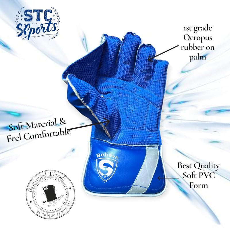 STC SPORTS Xtreme PVC Rubber Cricket Wicket Keeping Gloves, Adult (Blue) - Image 2