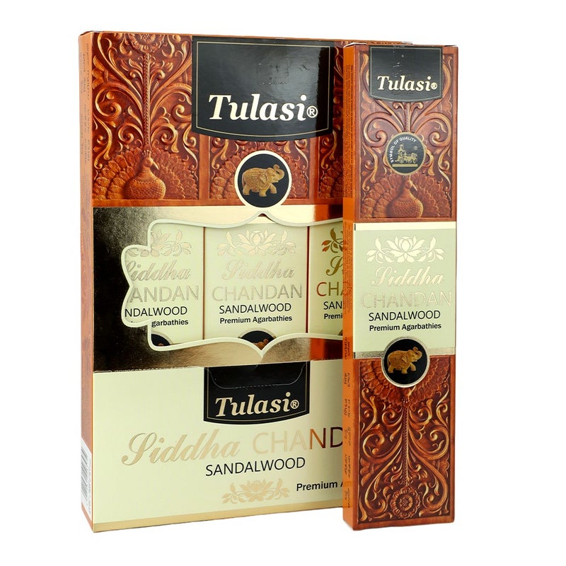 Tulasi Siddha Chandan Incense Sticks (Agarbatti) for Pooja, Prayer, Meditation & Home Fragrance, 25g, Pack of 6 (1 outer) - Image 1