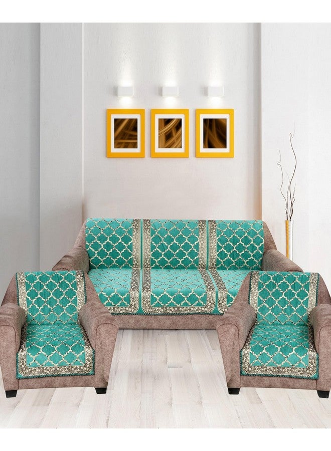 Nendle Modern Velvet Sofa Covers 3 Seater and 2 Seater Combined Sofa Seat and Back Cover|Anti-Slip Sofa Covers for Living Room (Sea Green, Pack of 3) - Image 1