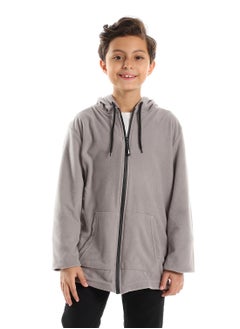 Long Sleeves Zipper Closure Fleece Sweatshirt - Grey
