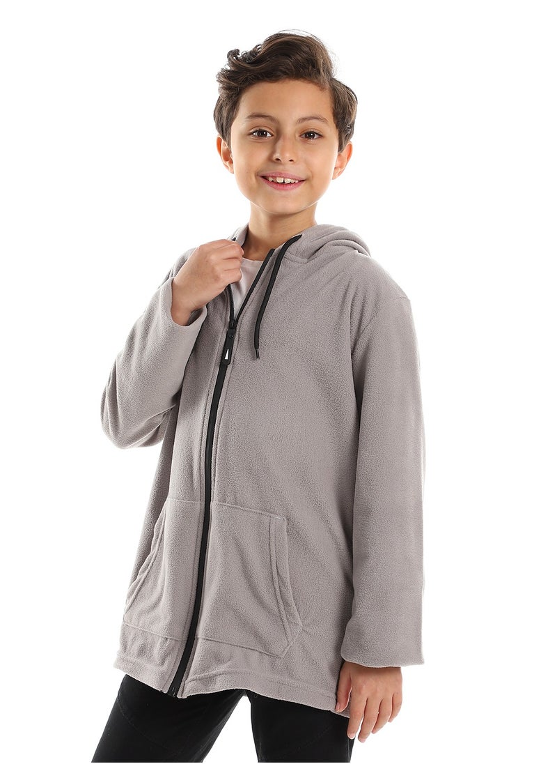 Andora - Long Sleeves Zipper Closure Fleece Sweatshirt - Grey - Image 1