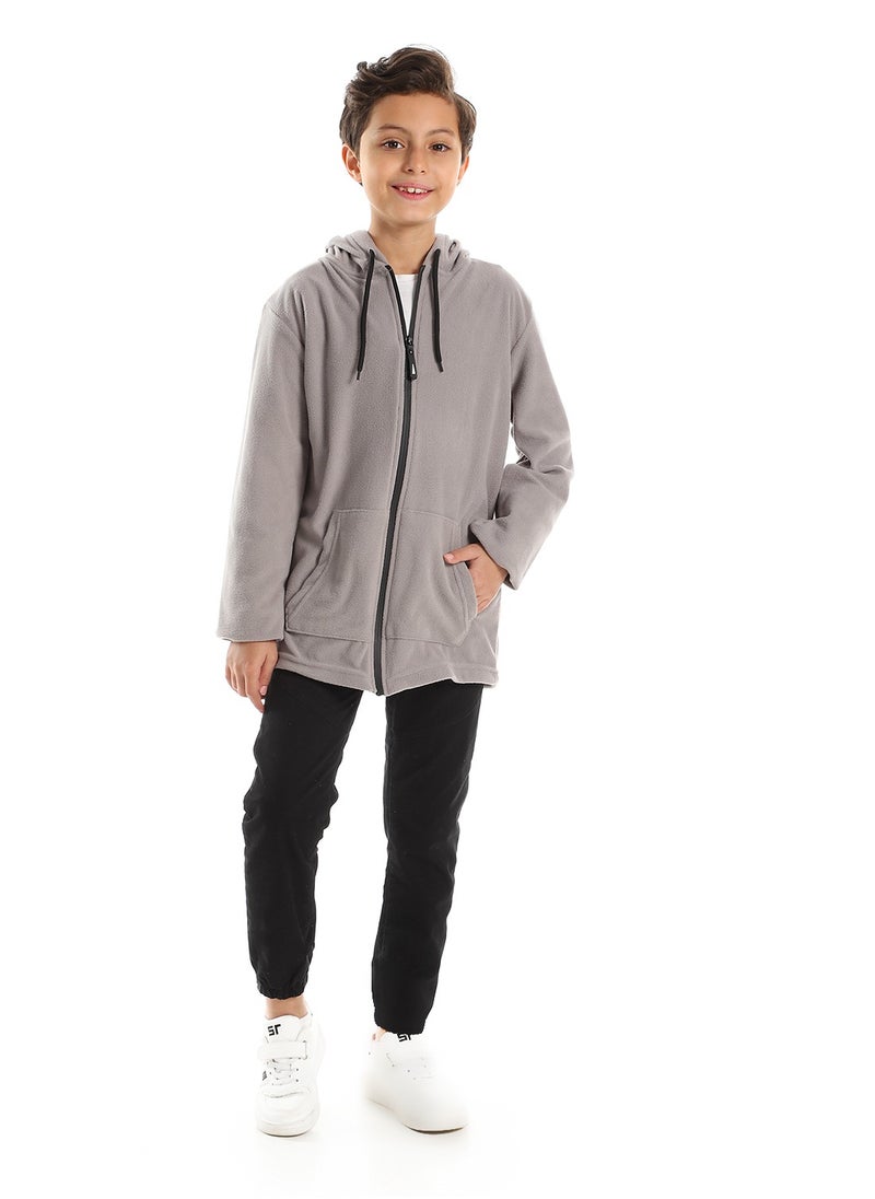 Andora - Long Sleeves Zipper Closure Fleece Sweatshirt - Grey - Image 1