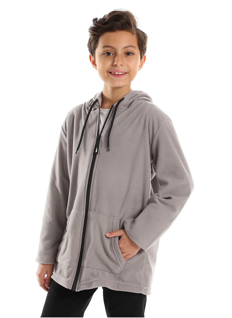 Andora - Long Sleeves Zipper Closure Fleece Sweatshirt - Grey - Image 1