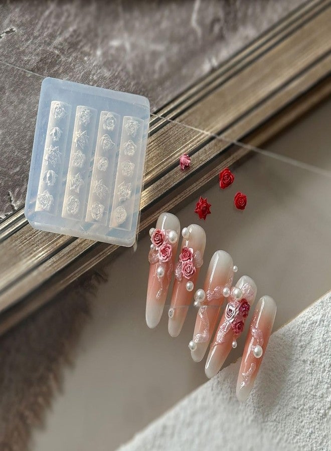 HYWWPFLAY Flower Silicone Nail Molds, 1PCS Rose Flowers Nail Charm Mold with Carving Pen, Resin Modeling Templates, 3d Gel Nail Art Sculpture Decoration for Women DIY Manicure Supplies - Image 4