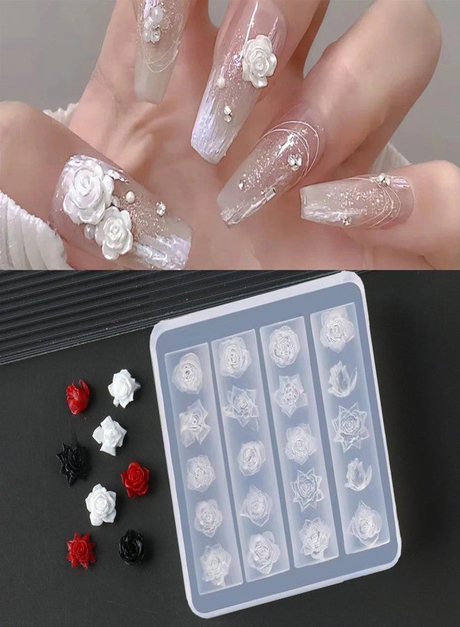 HYWWPFLAY Flower Silicone Nail Molds, 1PCS Rose Flowers Nail Charm Mold with Carving Pen, Resin Modeling Templates, 3d Gel Nail Art Sculpture Decoration for Women DIY Manicure Supplies - Image 3