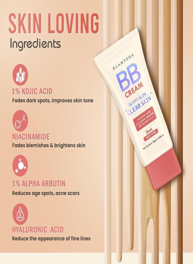 Glamveda BB Cream Lightweight Foundation | Dark Skin Tone BB Cream for Women With SPF 50++++ | Instant Spot Coverage | Light Make-up Glow | Non-Sticky & Waterproof | Colour Correction - 30g - Image 3