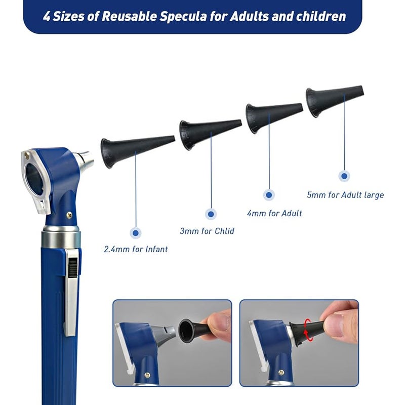 Scian Otoscope - Ear Scope with Light for Examination at Home, Pocket Ear Checker Kit with Both Adult and Pediatric Reusable Specula Tips for Nurses, Doctors - Blue-Old - Image 4