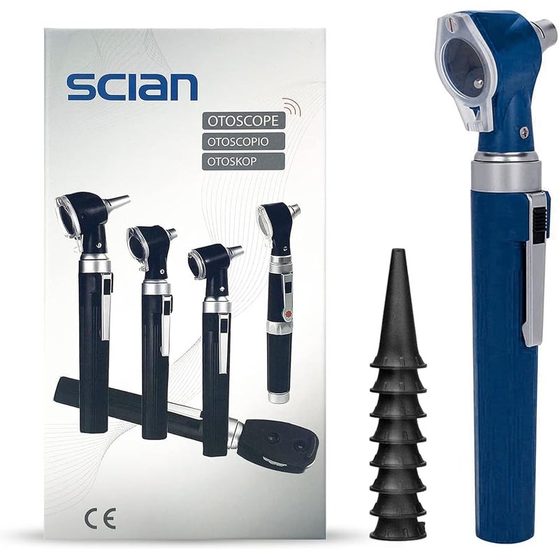 Scian Otoscope - Ear Scope with Light for Examination at Home, Pocket Ear Checker Kit with Both Adult and Pediatric Reusable Specula Tips for Nurses, Doctors - Blue-Old - Image 1