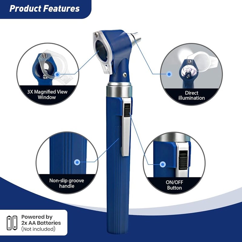 Scian Otoscope - Ear Scope with Light for Examination at Home, Pocket Ear Checker Kit with Both Adult and Pediatric Reusable Specula Tips for Nurses, Doctors - Blue-Old - Image 5
