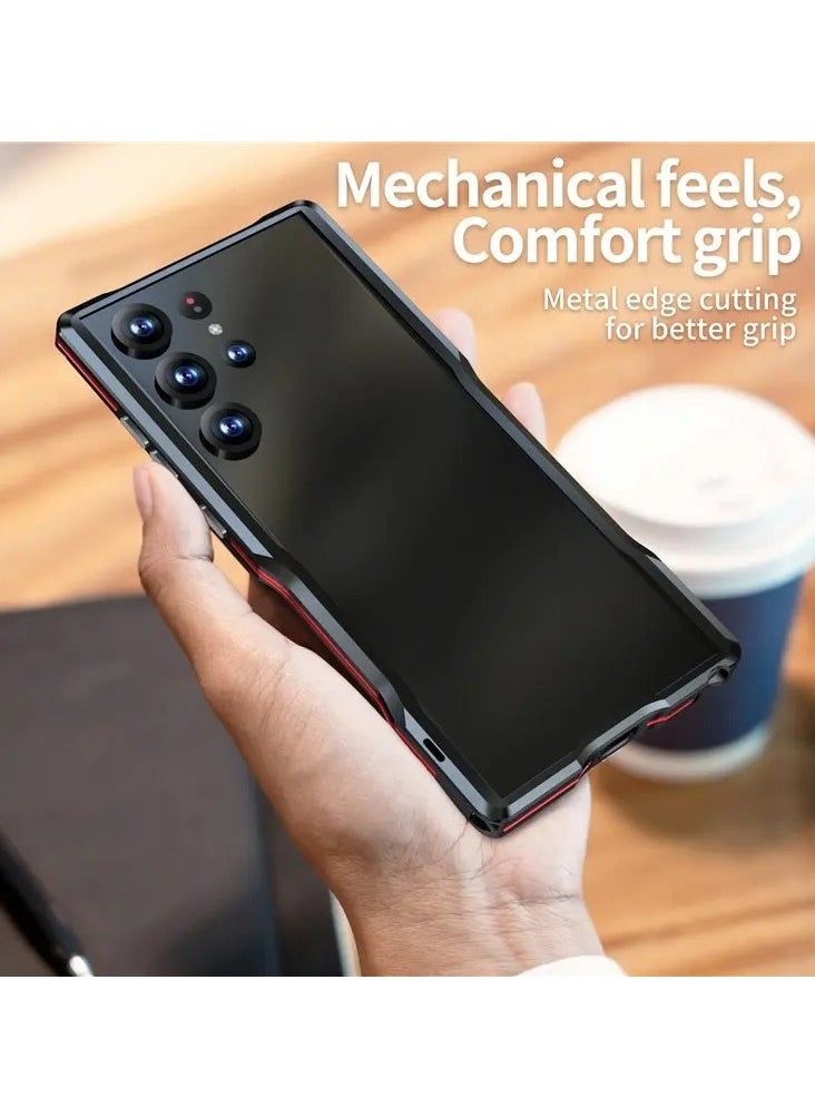 Color Fans - Samsung Galaxy S24 Ultra Slim Aluminum Frame Case, Metal Bumper with Soft Inner Bumper, No Signal Interference and Support Wireless Charging Cool Design - Black/Red - Image 1