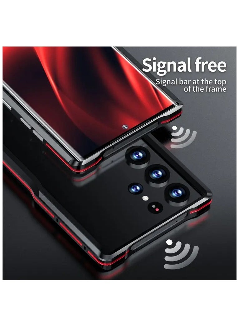 Color Fans - Samsung Galaxy S24 Ultra Slim Aluminum Frame Case, Metal Bumper with Soft Inner Bumper, No Signal Interference and Support Wireless Charging Cool Design - Black/Red - Image 1