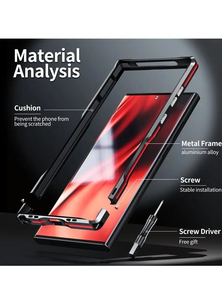 Color Fans - Samsung Galaxy S24 Ultra Slim Aluminum Frame Case, Metal Bumper with Soft Inner Bumper, No Signal Interference and Support Wireless Charging Cool Design - Black/Red - Image 1