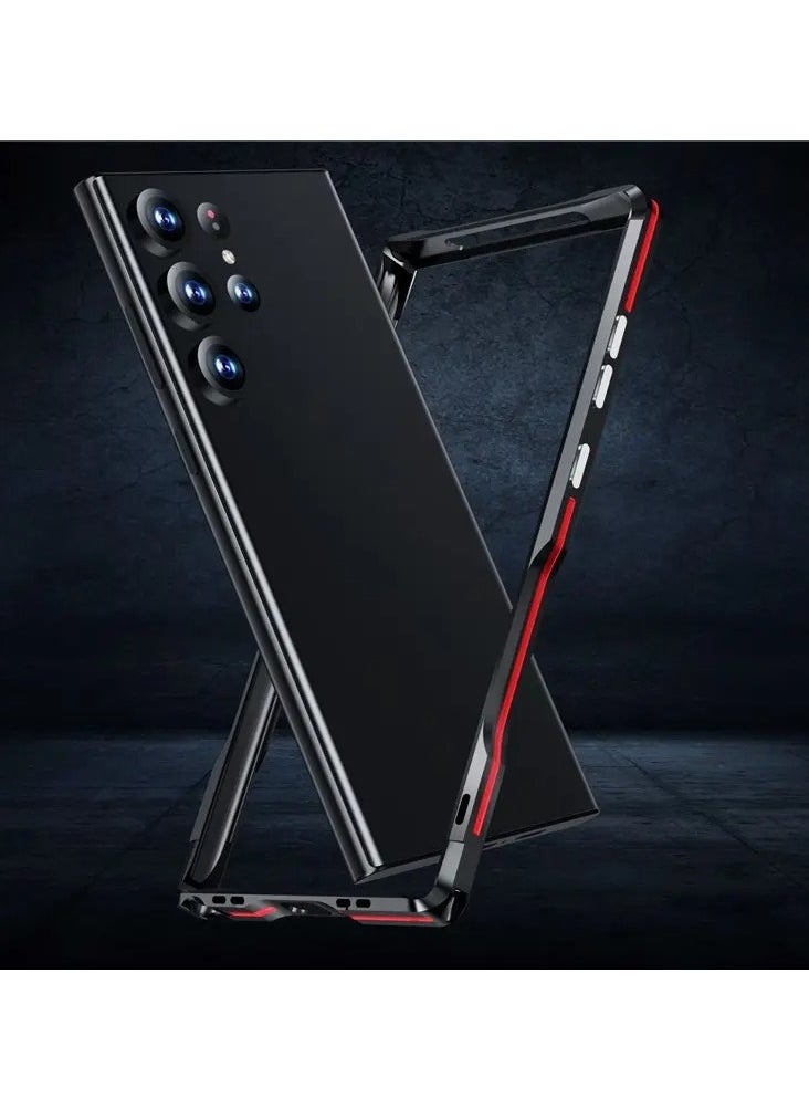 Color Fans - Samsung Galaxy S24 Ultra Slim Aluminum Frame Case, Metal Bumper with Soft Inner Bumper, No Signal Interference and Support Wireless Charging Cool Design - Black/Red - Image 1