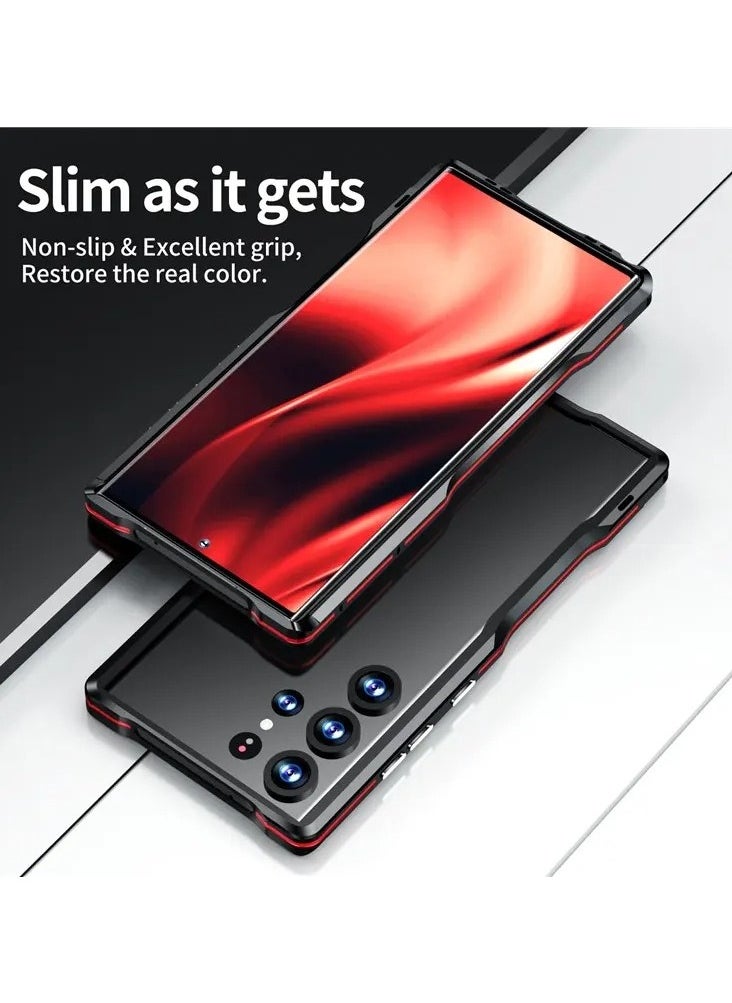 Color Fans - Samsung Galaxy S24 Ultra Slim Aluminum Frame Case, Metal Bumper with Soft Inner Bumper, No Signal Interference and Support Wireless Charging Cool Design - Black/Red - Image 1
