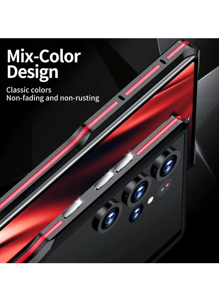 Color Fans - Samsung Galaxy S24 Ultra Slim Aluminum Frame Case, Metal Bumper with Soft Inner Bumper, No Signal Interference and Support Wireless Charging Cool Design - Black/Red - Image 1