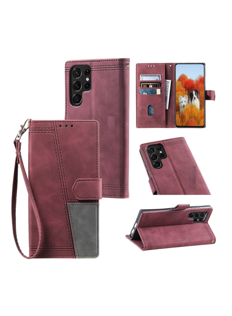 Suteni Color Block Flip Cover Card Slots Leather Phone Case for Samsung - Image 2