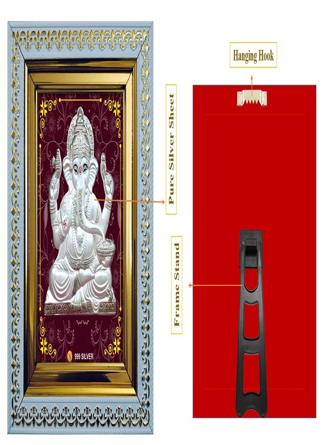 ARTSMINE - 999 Silver Shri Dagdusheth Ganesha Frame - Pure Silver Shrimant Dagdusheth Halwai Ganpati Artwork with Purity Certificate | Pooja Room, Home & Office Décor | Wedding, Housewarming & Corporate Gift | High Resale Value - 1 Unit (20 × 17 CM / 8 × 6.75 Inch) - Image 5
