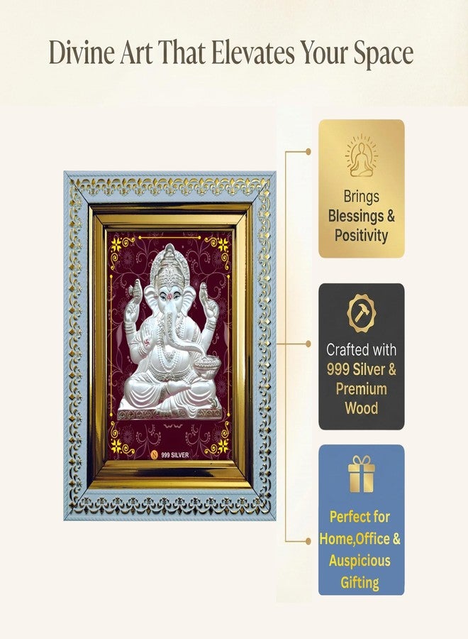 ARTSMINE - 999 Silver Shri Dagdusheth Ganesha Frame - Pure Silver Shrimant Dagdusheth Halwai Ganpati Artwork with Purity Certificate | Pooja Room, Home & Office Décor | Wedding, Housewarming & Corporate Gift | High Resale Value - 1 Unit (20 × 17 CM / 8 × 6.75 Inch) - Image 2