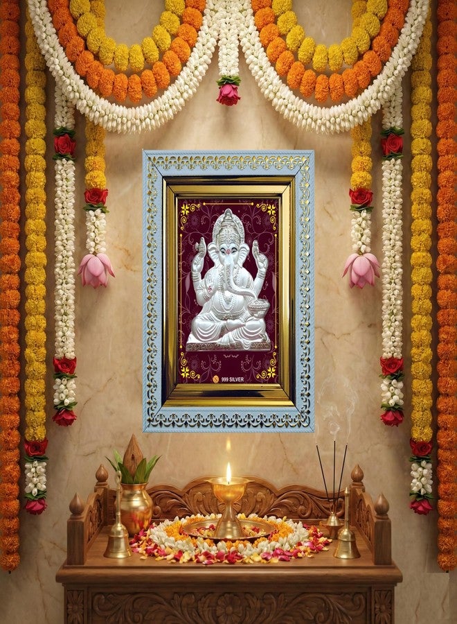 ARTSMINE - 999 Silver Shri Dagdusheth Ganesha Frame - Pure Silver Shrimant Dagdusheth Halwai Ganpati Artwork with Purity Certificate | Pooja Room, Home & Office Décor | Wedding, Housewarming & Corporate Gift | High Resale Value - 1 Unit (20 × 17 CM / 8 × 6.75 Inch) - Image 4