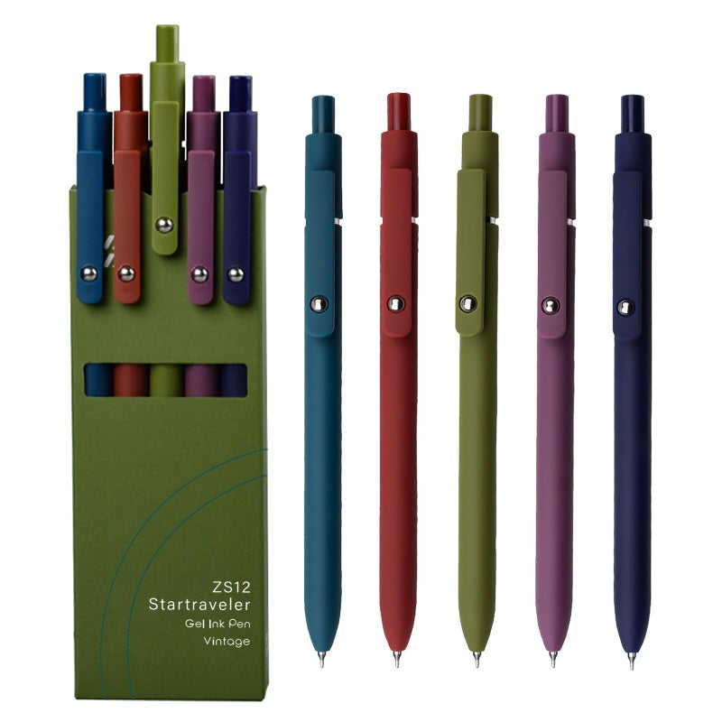 YOXMJDB Gel Pens, 5 Pcs 0.5mm Fine Point Smooth Writing Pens Cute Pens, High-End Series Black Ink Pens for Journaling Note Taking, School Office Supplies for Women Men (5 Pcs Vintage) - Image 1