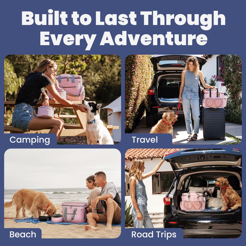 rubyloo The Original Doggy Bagâ„¢ - Complete Dog Travel Bag for Supplies with 2 BPA-Free Travel Bowls & 2 Pet Food Containers - A Dog Mom Gift for Day Trips, Camping, Road Trips & Weekends Away: Lt. Pink - Image 5