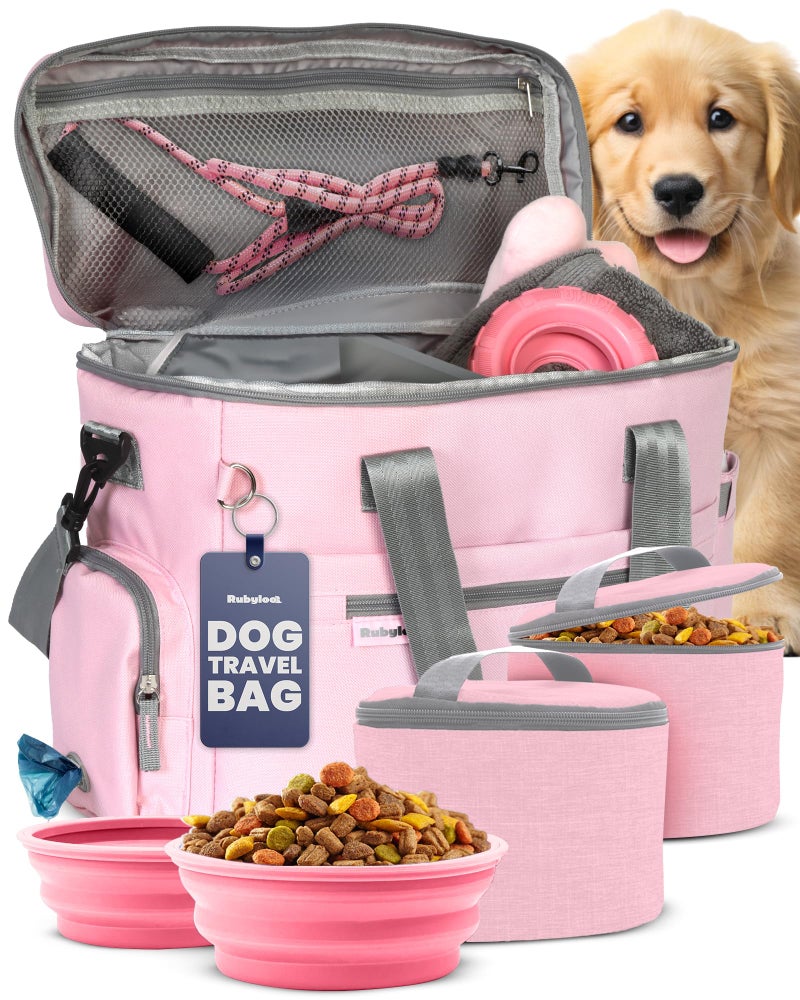 rubyloo The Original Doggy Bagâ„¢ - Complete Dog Travel Bag for Supplies with 2 BPA-Free Travel Bowls & 2 Pet Food Containers - A Dog Mom Gift for Day Trips, Camping, Road Trips & Weekends Away: Lt. Pink - Image 1