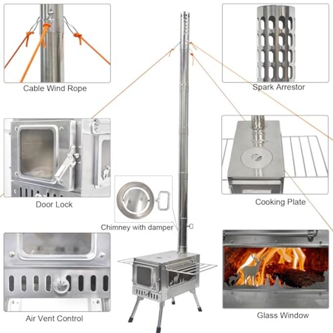 Greyhoo Outdoor Wood Burning Stove, Portable With Chimney Pipe For Cooking, Camping, Tent, Hiking, Fishing, Backpacking - Image 3