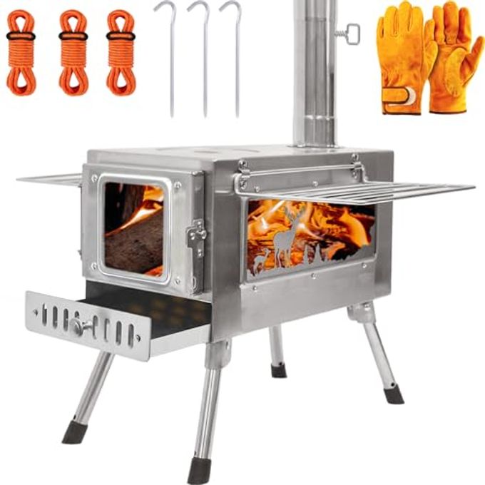 Greyhoo Outdoor Wood Burning Stove, Portable With Chimney Pipe For Cooking, Camping, Tent, Hiking, Fishing, Backpacking - Image 1
