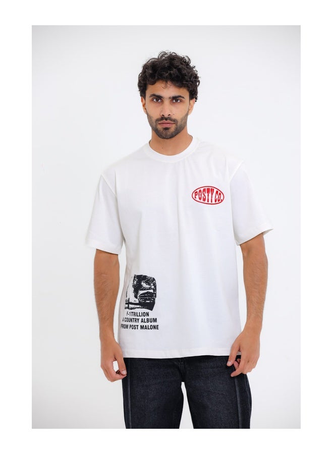 WHITE RABBIT "Posty Co. F-Trillion"Comfy Round Neck T-shirt - Image 1