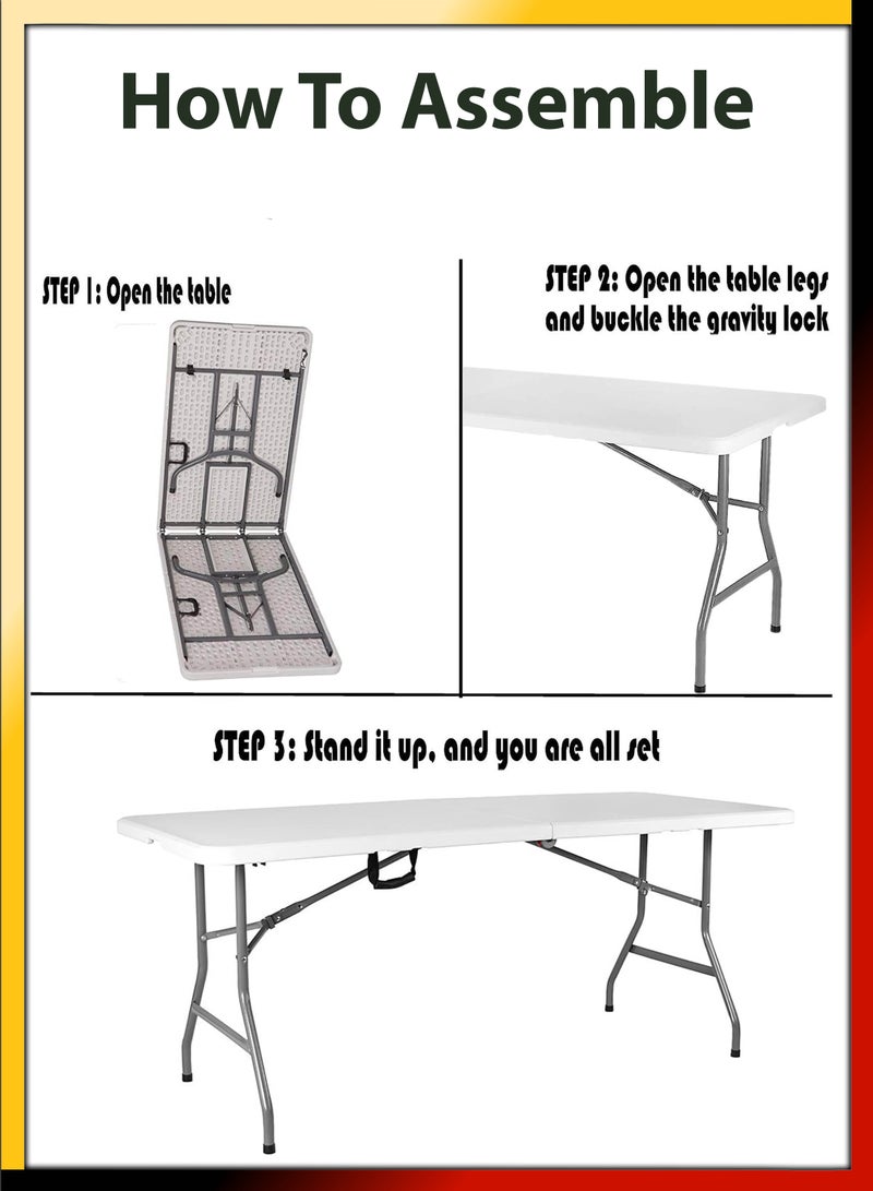 Toshonics طاولة تخييم قابلة للطي مستطيلة متعددة الاستخدامات 180 سم خفيفة الوزن من الألمنيوم قابلة للطي محمولة للاستخدام الداخلي والخارجي للنزهات والشواء والحفلات والمطبخ والطعام والتخييم والحدائق - Image 5